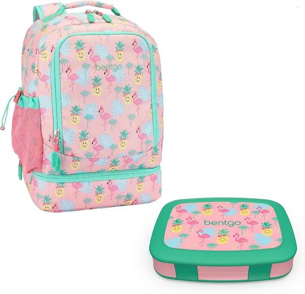 Bolsas de armazenamento Backpack Isolle Lunchag Set With Kids Prints Box (Tropical) Inserir Organizador de embalagem Cubos de viagens Magaria M