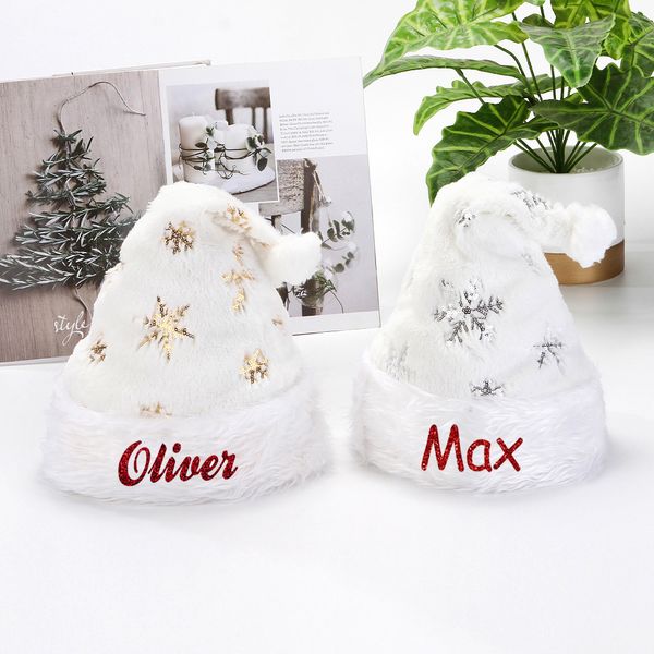 Personalisierter Name Weihnachtshut Weihnachtsgeschenk Winterhut Gold / Silber Schneeflock