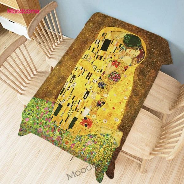 Gustav klimt famosa pintura a óleo de cor dourada beijo countryside pastoral Green Garden Arte Decorativa Tale da tabela de linho Tonela de mesa