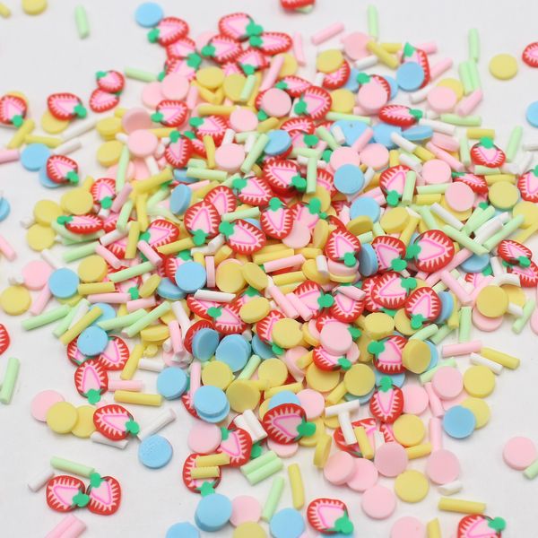 100g/çok parlak renk meyveleri Şeker Kil Dilimleri Yumuşak Çömlekçilik Çilek Mango Sprinkles için DIY El Sanatları Doldurma Aksesuarları