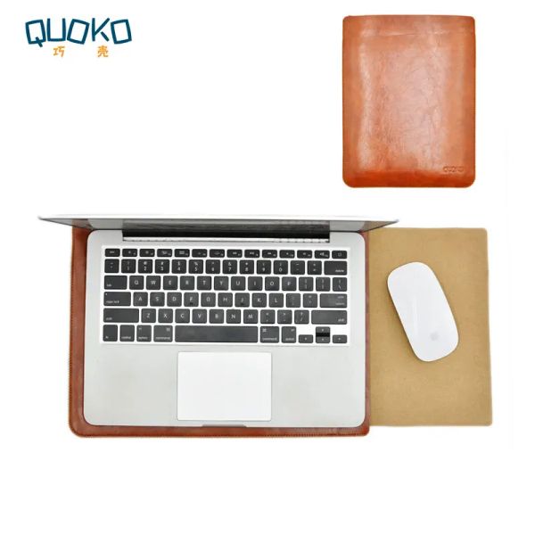 Casos Laptop Bag Case Microfiber Leather Sleeve para MacBook Pro retina Air 12 13 15 bolso duplo com almofada de rato externo