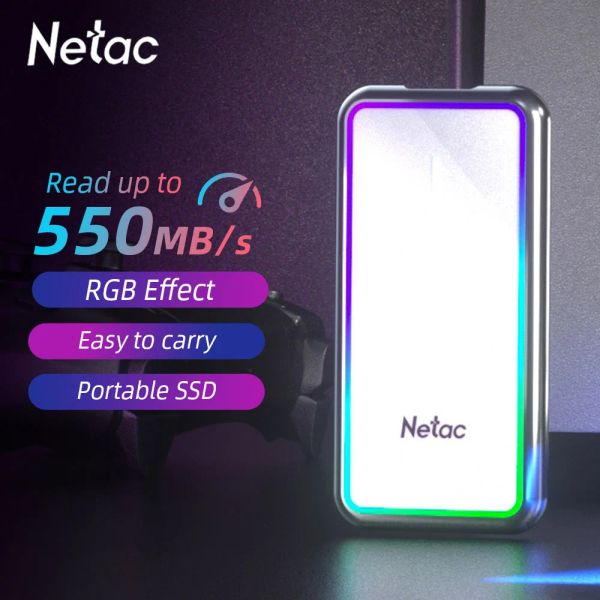 Приводы NetAC PSSD Портативный внешний RGB SSD 1TB 500 ГБ 250 ГБ 128 ГБ внешнего жесткого диска SSD SSD Диск Typec USB3.2 для ноутбука ПК