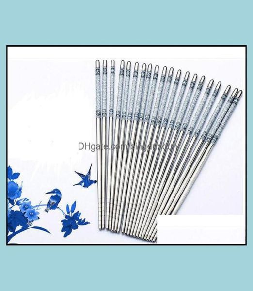 Кнолосовые палочки 1000pair Heanlabensive Steel длины белые китайские традиционные цветы, рисунок, кухня SN2510 Доставка доставки Home G8704942