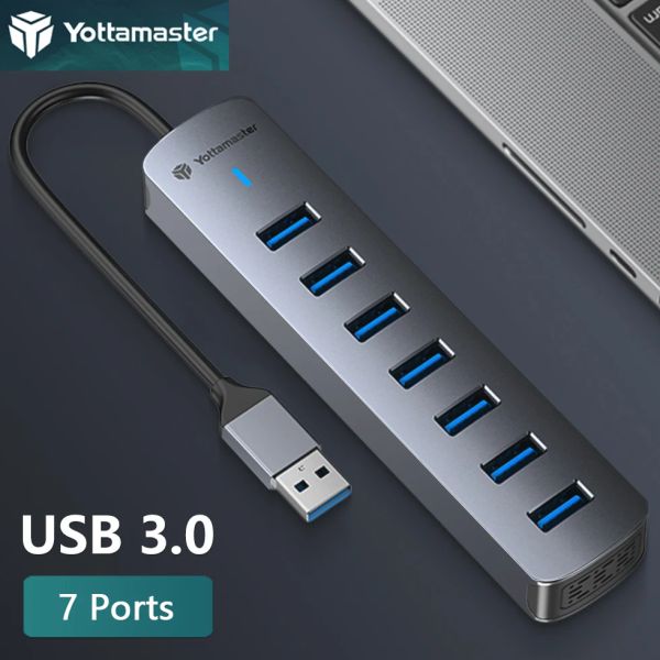 Hubs Yottamaster Multi USB Hub 3.0 divisor de alta velocidade 7 Plugue de porta Adaptador extensor Tipo C Docking Station Socket para laptop para PC