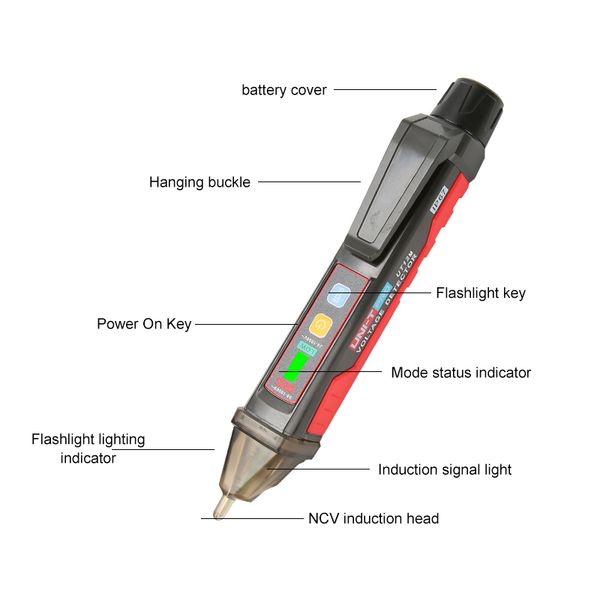 UNI-T UT12E UT12M Volt Stift Wechselstromspannungsdetektor Nichtkontakt IP67 Tester Bleistift 24V-1000V LED-Leuchtsensor Taschenlampe tragbar