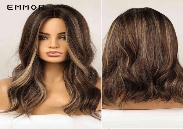 HXY WIGS EMMOR DONNE039s Long Wavy Wigs Brown con parrucca bionda naturale resistente al calore per le donne afro Cosplay Party Fashion 06097226931