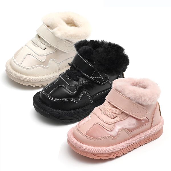 Stiefel 2023 Winter Babyschuhe für Mädchen Plüsch warme koreanische Kinder Schnee Boots Nonslip Patchwork Mode Kleinkind Jungen Stiefel