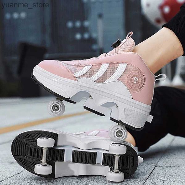 Inline Roller Skates High Top Drehknopf für Schuhe für Jungen Doppelrad nach oben und unten geeignet für Kinder 4Wheel Light Rolling Schuhe S Y240419 W67Q