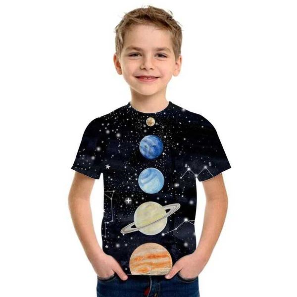Футболки Вселенная Солнечная система детская футболка 3D Печать планеты Солнца Земля Венера Футболка повседневная хараджуку летние детские топы рубашки для мальчиков 240410