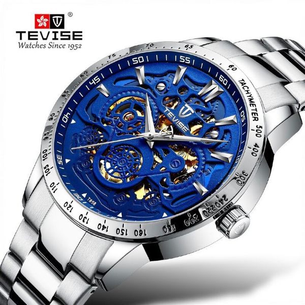 Tevise Watch Multifunction Automatic Business Men assistir Mechanical Watch Tourbillon Hollow out à prova d'água Sportswatch277G