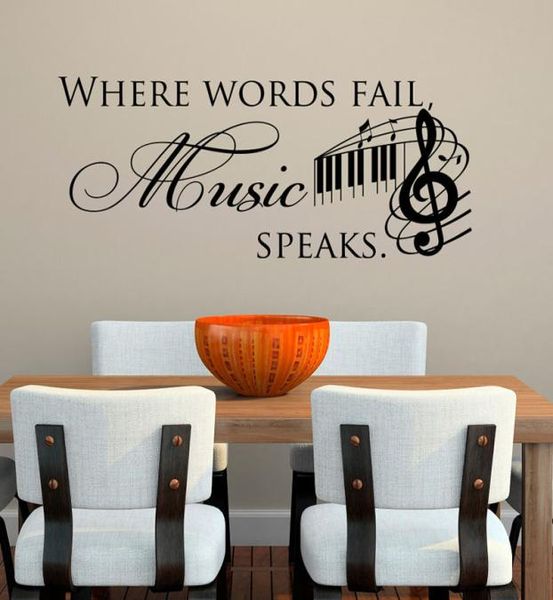 Onde as palavras falham música fala adesivos de parede notas musicais decoração de parede de vinil para sala de estar 4502595