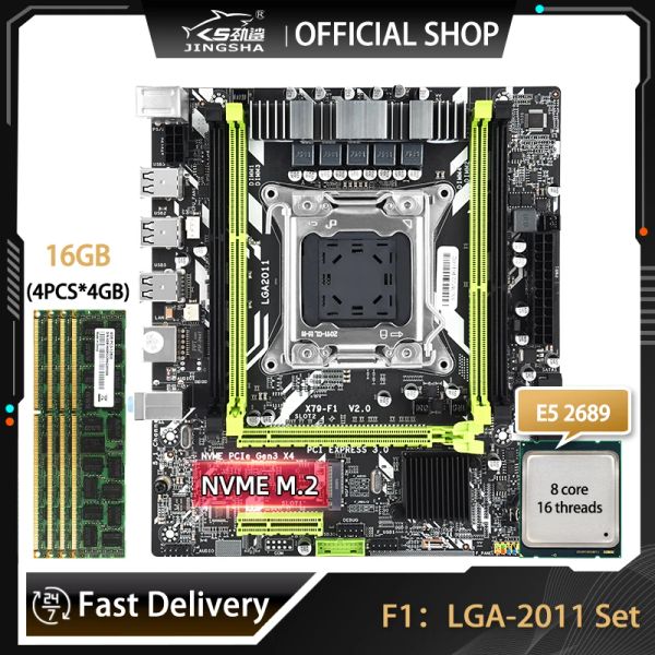 Motherboards F1 Kit LGA2011 com Xeon E5 2689 e 4x4g = 16 GB DDR3 Reg ECC Ram Memory Combo Kit NVME M.2 SATA F1 LGA2011 Conjunto