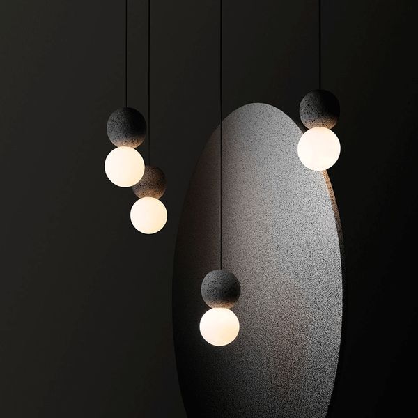 Luce a sospensione a doppia sfera interna Moderna vetro e cemento Globe Finiture dipinte Lampada del soffitto Creative Nordic Hanging Candelier