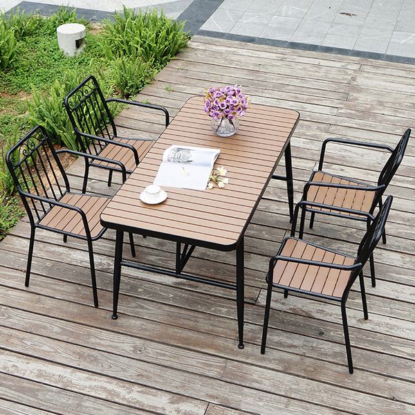 Outdoor Stuhl Courtyard Tische und Stühle Balkon Einfacher Freizeit Esstischstuhl Plastik Holz Garten Tischstuhl Kombination