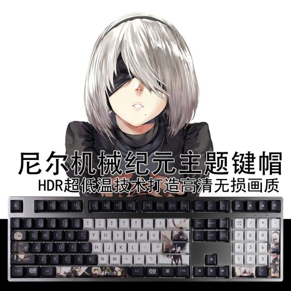 Accessoires 108 Tasten/Set PBT -Farbstoff Subbettschlüsselkaps Cartoon Anime Gaming -Schlüsselkappen Kirschprofil Nier 2B -Tastatur für ANSI 61 87 104 108 Tastaturen