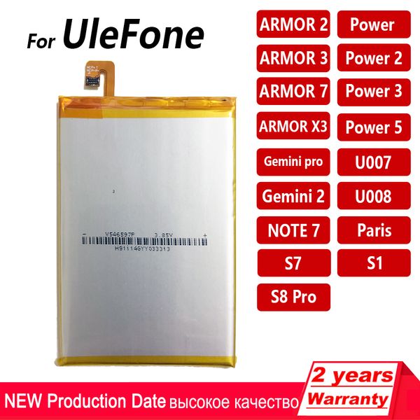 Оригинал для Ulefone Armor 2/3/7/x3/Power 2/3/5/Gemini Pro T1/2/Paris/Note 7/S11/S1/S7/S8/U007/U008 Батарея батареи смартфонов