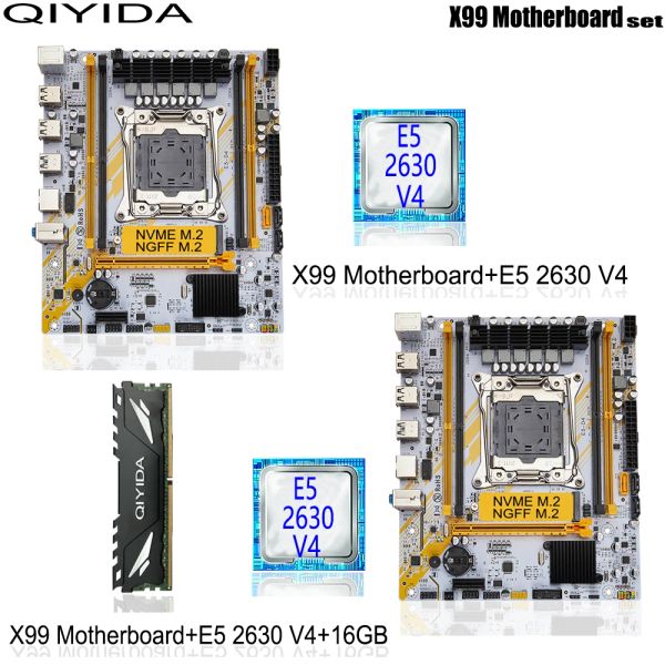 Materie madri Qiyida x99 set di schede madre E5 2630 V4 1x16GB DDR4 Regecc Memory CPU Kit combo kit PCI16 USB3.0 Server MATX E5 D4