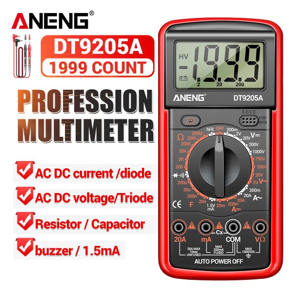 ANENG DT9205A-12 1999 Conde o Multímetro Digital CA/DC Testador de tensão de tensão Testador de tensão elétrica Profesional Profesional Analog Multimetr