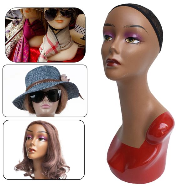 Manikin Head com ombro realista de fêmea de head bust Wig Cabeça, fabricando maquiagem de estilo para chapéus de cabelo de peruas