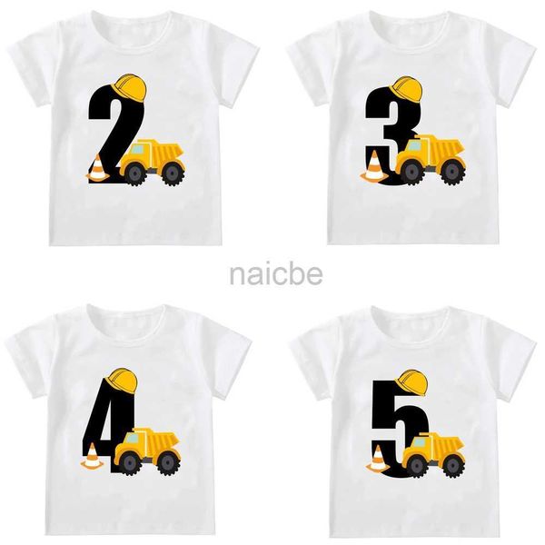 T-shirts Kids Boys T-shirts Baby Manga curta escavadeira Tops Caminhada de moda infantil 1 2 3 4 5 anos Construção de meninos Camisas de aniversário 240410