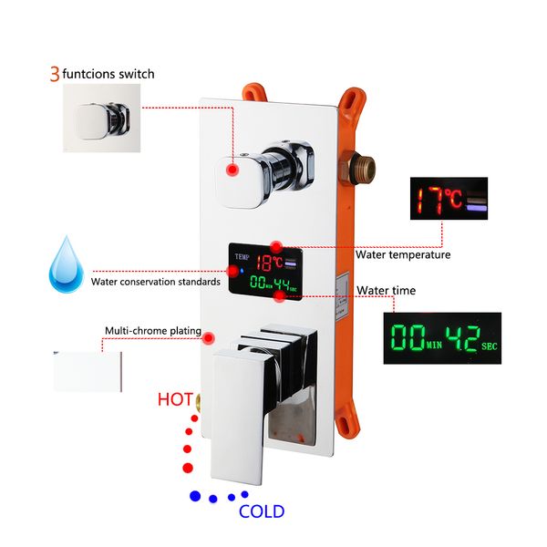 PAUSCATA DOCHETTA LED TESTA LE LED con spray manuale e vasca da bagno Set di rubinetti a parete Missole montato a parete con manico a pioggia tappeti cromati