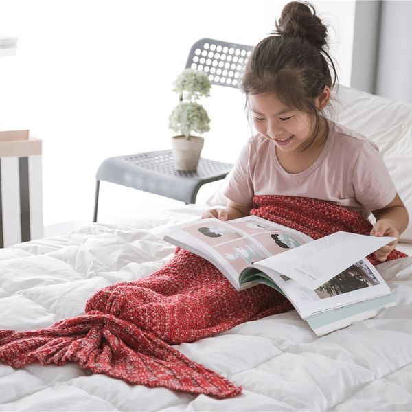 Regina Kid Crochet Denizkızı Tail Battaniye Süper Yumuşak Örme Çocuklar Denizkızı Battaniyesi Kanepe Yatağı Kaşmir Hisset Kız Sıcak Battaniye