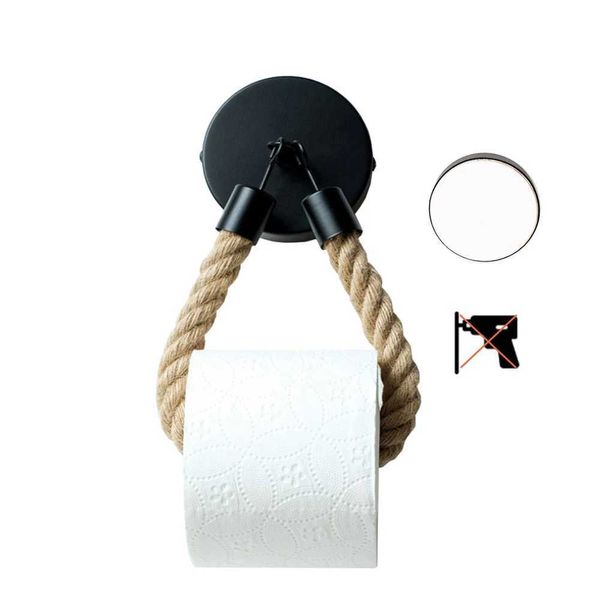 Toilettenpapierhalter Vintage Tissue Rollhalter Mattes schwarzes Badezimmer Seilpapier Ring Moderner Tolit Rollhalter Wandmontage ohne Stanzbad Dekor 240410