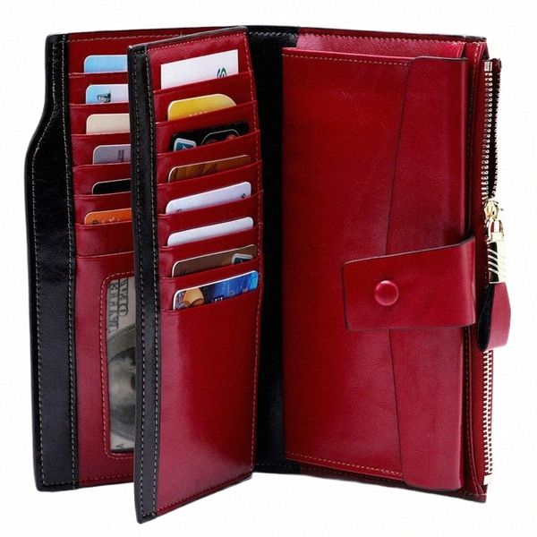 FI Genuine Leather Women Wallet Female Cell Phe Pocket LG Women Pulses Hasp Olio Cera in pelle Porta della carta per borsetta U8P2#