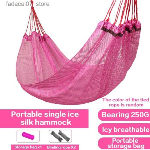 Hammocks ao ar livre Hammock Portable Garden Hammock Sports Home Travel Camping Swing Single Ice Silk Mesh Bed Hunting Sleep Swingq