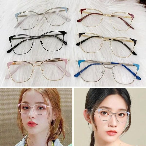 Occhiali da sole Retro Lady Glasses Frame Anti Blue Light Computer Goggles UltraLight Eye Protection Metal Women Eyewear