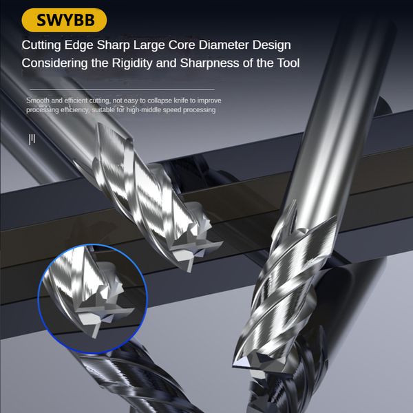 Moinho de moagem HSS moinho de extremidade plana 4t 2 4 FLUTE CNC Tool 1mm ~ 32mm de lata revestida de alta velocidade de aço de alumínio Corte de metal