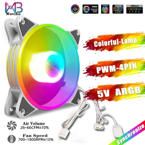 Kühlung Wovibo 120mm Lüfter Argb 5V 3Pin PWM 4Pin Weiß schwarzer stiller Computerkoffer Lüfter Aura Sync RGB Mute 12V DC Ventilador