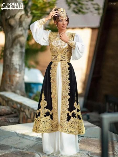 Vestidos de festa Karakou Algerien Dress Muslim Kaftan Caftan Appliques Apliques de ouro elegante vestido A-line vestidos de gala