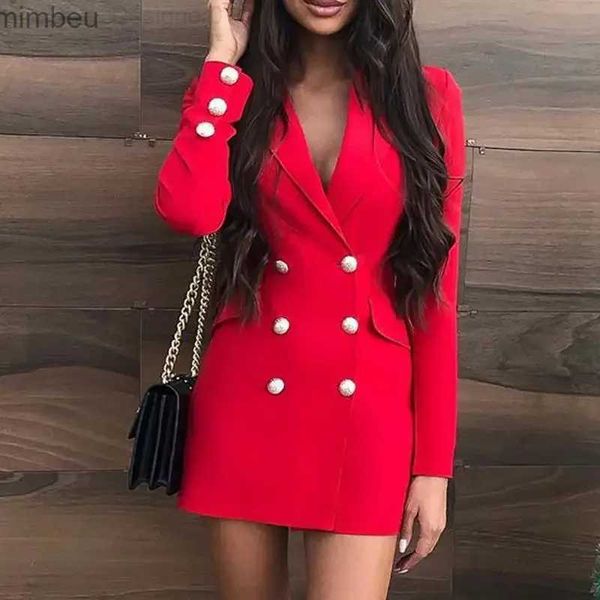 Abiti da donna Blazer Office Office Domande a doppio petto Blazer Blazer Abbigliamento da lavoro Donne a V-Neck Long Autumn Red Casual Mini Blazer Short Blazer C240410