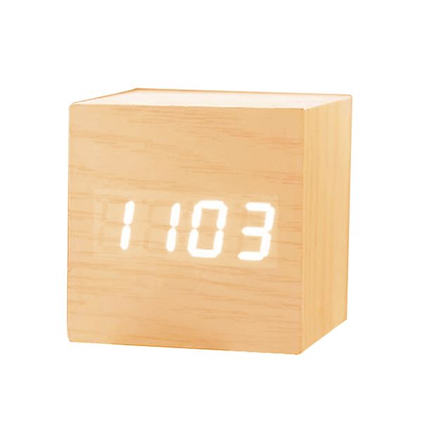 HaushaltslED Digital Holz Wecker Schallsteuerung Quadrat USB/AAA Elektronisch Langlebige Retro Glow Clock Desktop Tischdekoration