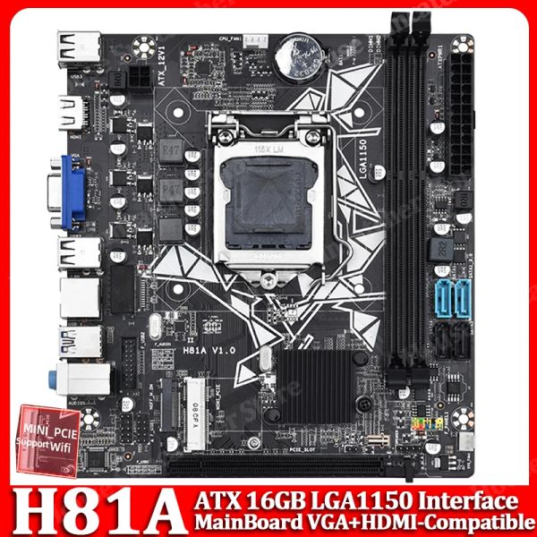 Motherboards H81 Amotherboard MATX 16 GB LGA1150 Desktops Mainboard 2 X DDR3/DDR3L PCIE 8x Graphics Slot 4K HD VGA+HDMICOMPATIBLE -Schnittstelle