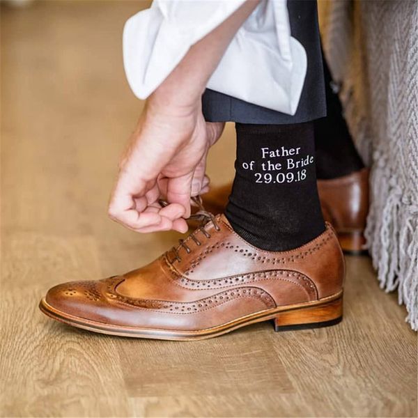 Personalize Nome Wedding Groom Groom Melhor homem Groomsman Socks Marinha Bacharelada Pai do noivo Groom Usher Sock Gifts Presentes de aniversário