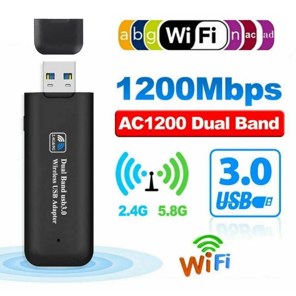 Modems USB WiFi Adaptörü 1200Mbps Çift Bant 2.4G 5.8G USB 3.0 WiFi 802.11 AC Kablosuz Ağ Adaptörü Masaüstü Dizüstü bilgisayar için