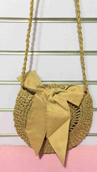 Cross Body Totes Versão coreana Bolsa redonda de laço de arco ROPE CROCHET CROCHETA MODA TERENCIA TERENCIA NOVA E VERSATILE CASUAL H240410