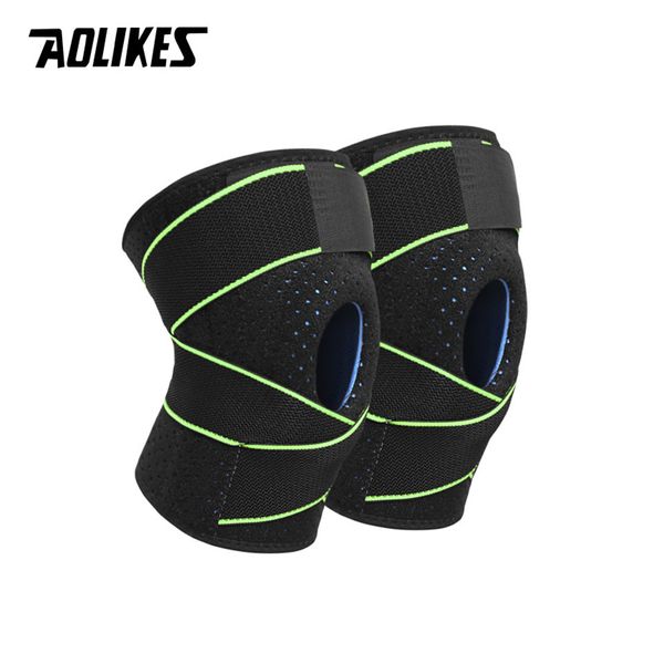 Aolikes 1 paio di ginocchio Supporto per ginocchio Coolfit Quick Dry Silice Gel 4 Springs Stabilizer Sports Kneepad Baketball Football Kind Knee Protector