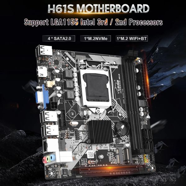 Anakartlar H61 LGA1155 Masaüstü MainBord M.2 NVME Masaüstü Anakart DDR3 Hafıza 16GB WiFi M.2 Arayüz Çekirdeği I3 I5 I7 CPU RJ45 SATA USB2.0