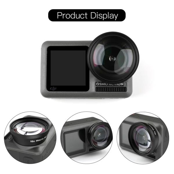 Câmera de câmeras externa 15x Lente macro para DJI Osmo Ação /180 graus Fisheye Lens OSMO ACESSORES DE CAMANHA DE AÇÃO