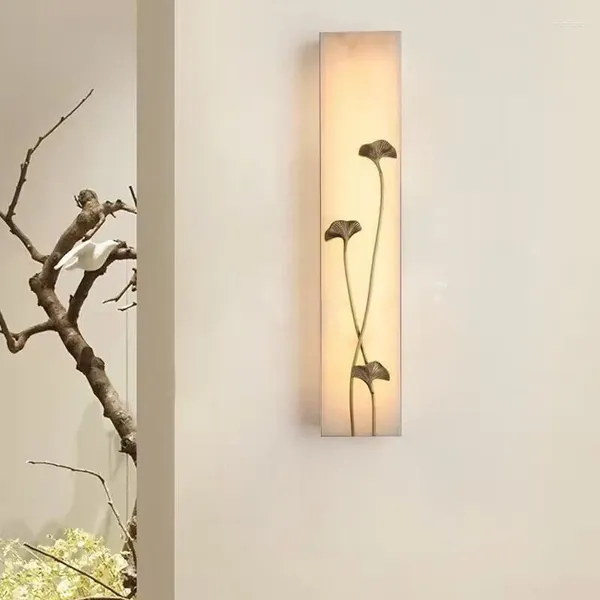 Lâmpada de parede chinesa de mármore vintage LED de cobre sconce sala de estar pátio iluminação de escada grande luminária de varanda