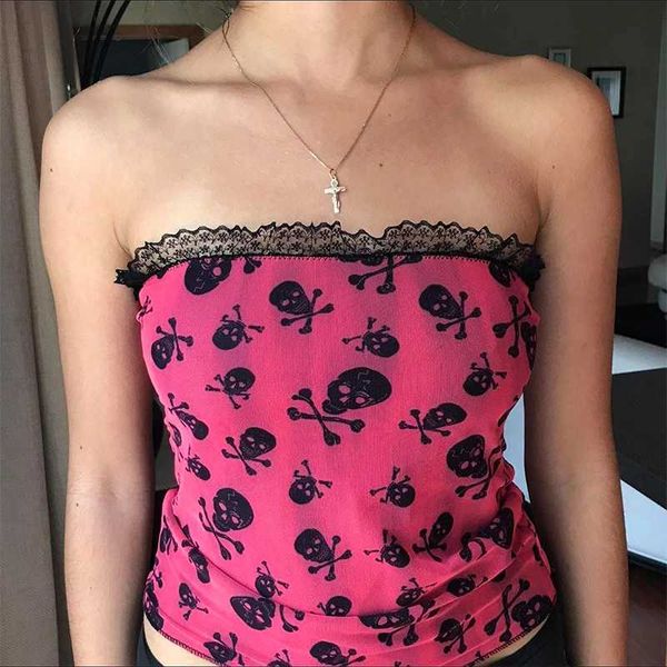 Kadın Tankları Camis Bayan Tank Top Gotik Punk İfade Kız Y2K Retro Estetik Benzersiz Harajuku Hip Sokak Giyim Kaya Seksi Yaz Lekesi Bebek Top J240409