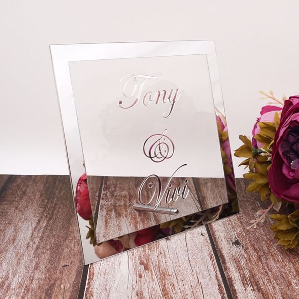 Nome do noivo personalizado Nome do espelho Frame sinalização de casamento Placa de sinal de acrílico transperante personalizado com favores de decoração de festa na unha