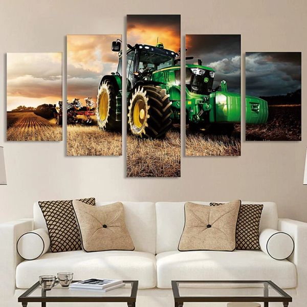 5 peças Retro Antique Tractor Canvas Pintura Agricultura colheita Pontadores de paisagem e estampas para a decoração da casa da sala