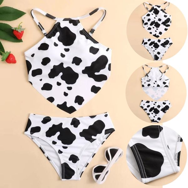 Milk Cow Princied Swimwear para crianças adolescentes tiras de estampa floral de verão 8-13 ano 2 peças Biquíni Swimming Beachwear