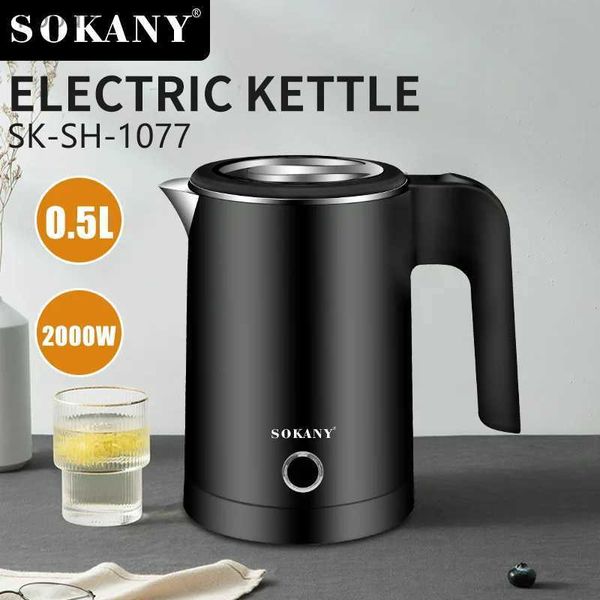 Chaleiras elétricas Sokany 0,5L mini chá de água e café aço inoxidável 600W Viagem portátil Boiler adequada para o hotel Família YQ240410