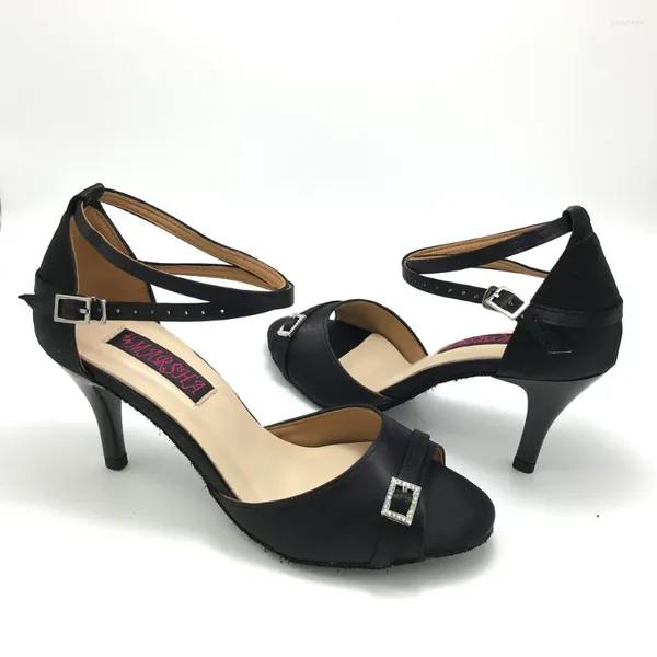 Sapatos de dança 7,5 cm de calcanhar elegante latim preto para mulheres salsa pratice confortável ms6245blk grátis