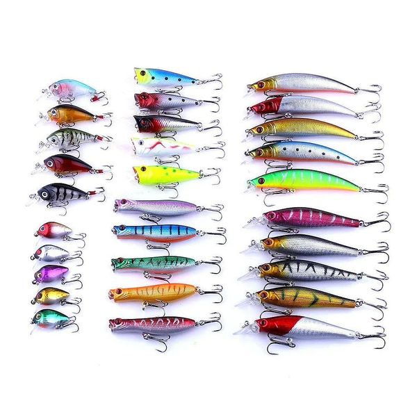 Iscas atraem preciosas 30pcs/conjunto de pesca tipos de crankbaits Minnow Popper Tackle Kit de alta qualidade O produto de entrega de produtos esportes dhfcb